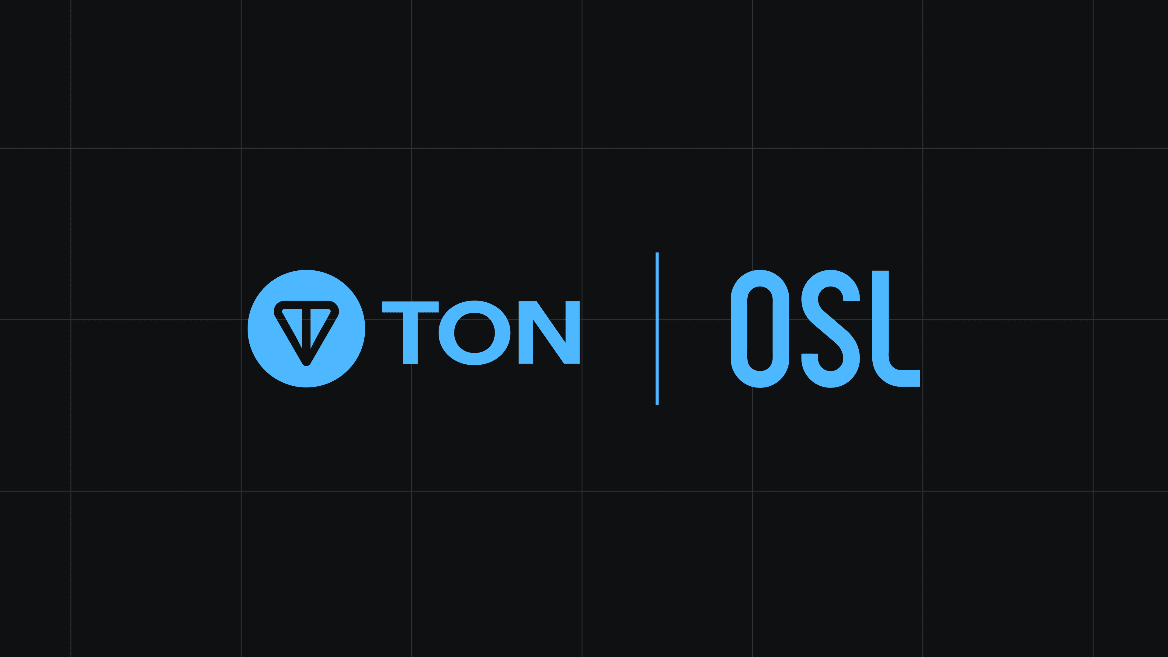 TON and OSL logos displayed together on a dark grid background, separated by a vertical line.