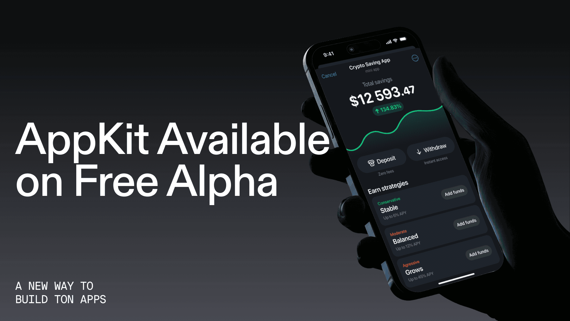 AppKit available on Free Alpha, shown next to a smartphone displaying a crypto app interface.